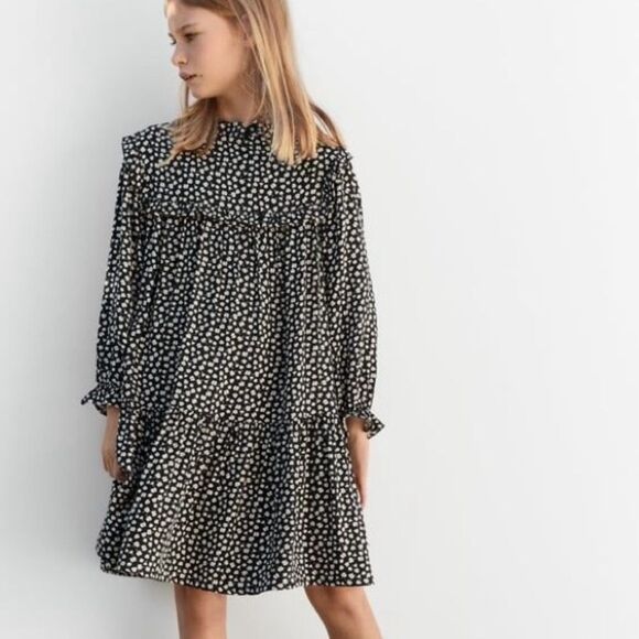 Zara Girls Size 6 Black Ditzy Floral Long Sleeve Shift Dress - Picture 1 of 12